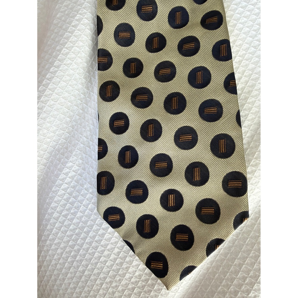 Trussini Cravatte Mens Silk Tie Made in Italy Gold Navy Blue Geometric Circles